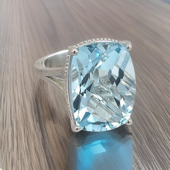 Natural Solitaire Blue Topaz Ring 6.5 14k WG 19.58 Cts Certified $3,950 310546 - Picture 1 of 16